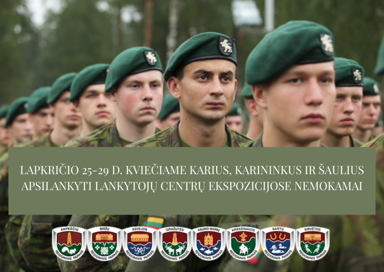 KARIUOMENĖS ATSTOVAMS LANKYMASIS SAUGOMŲ TERITORIJŲ LANKYTOJŲ CENTRUOSE – NEMOKAMAS