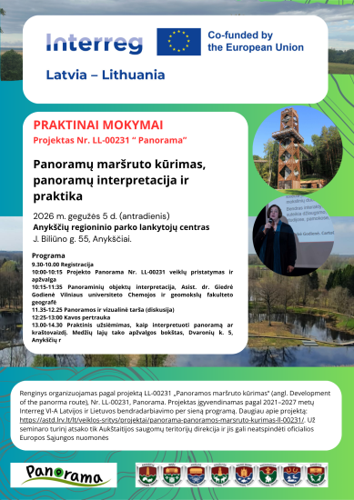 Kviečiame į projekto Nr. LL-00231 „Panorama“ mokymus „Panoramų maršruto kūrimas, panoramų interpretacija ir praktika“